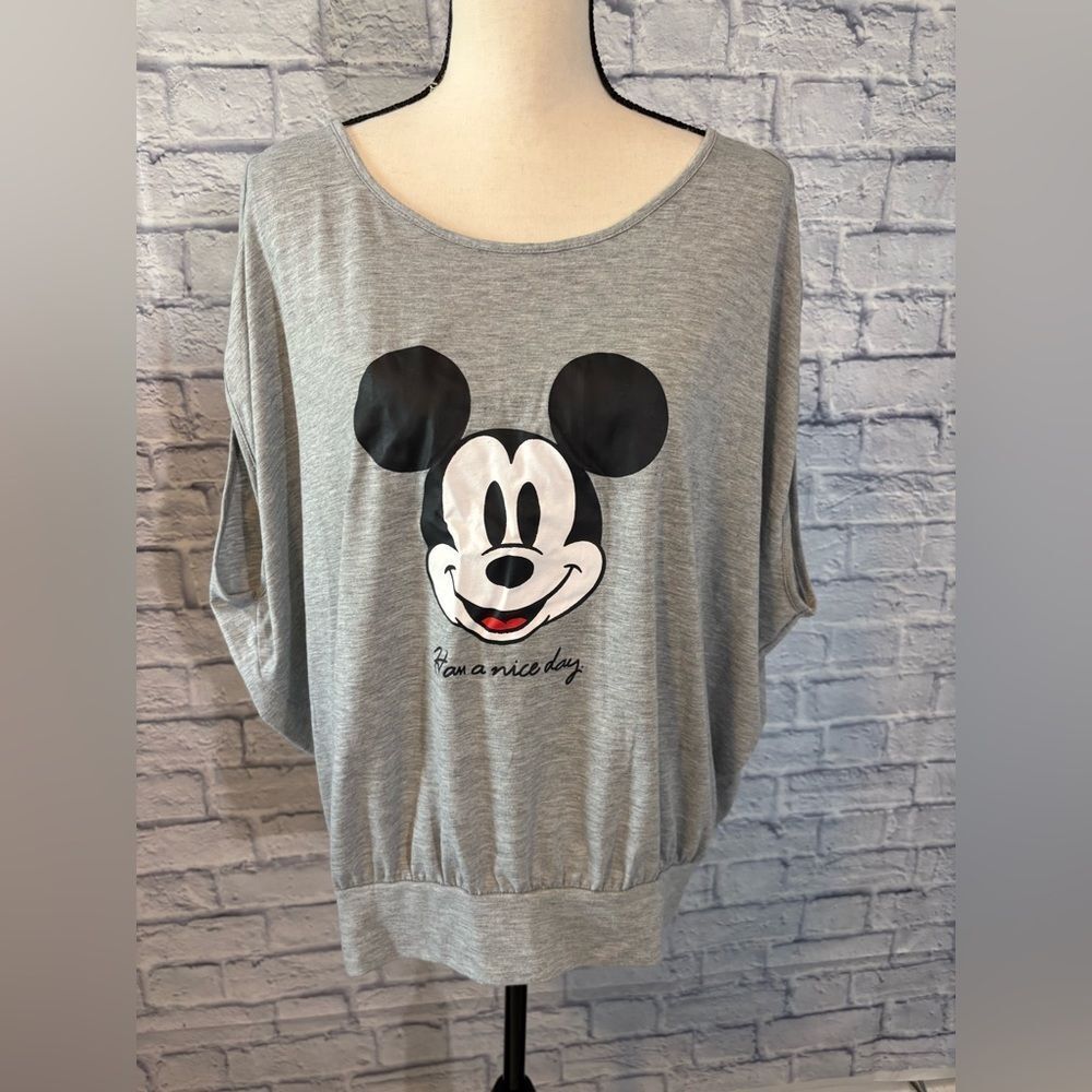 Gray Mickey Mouse Graphic Top